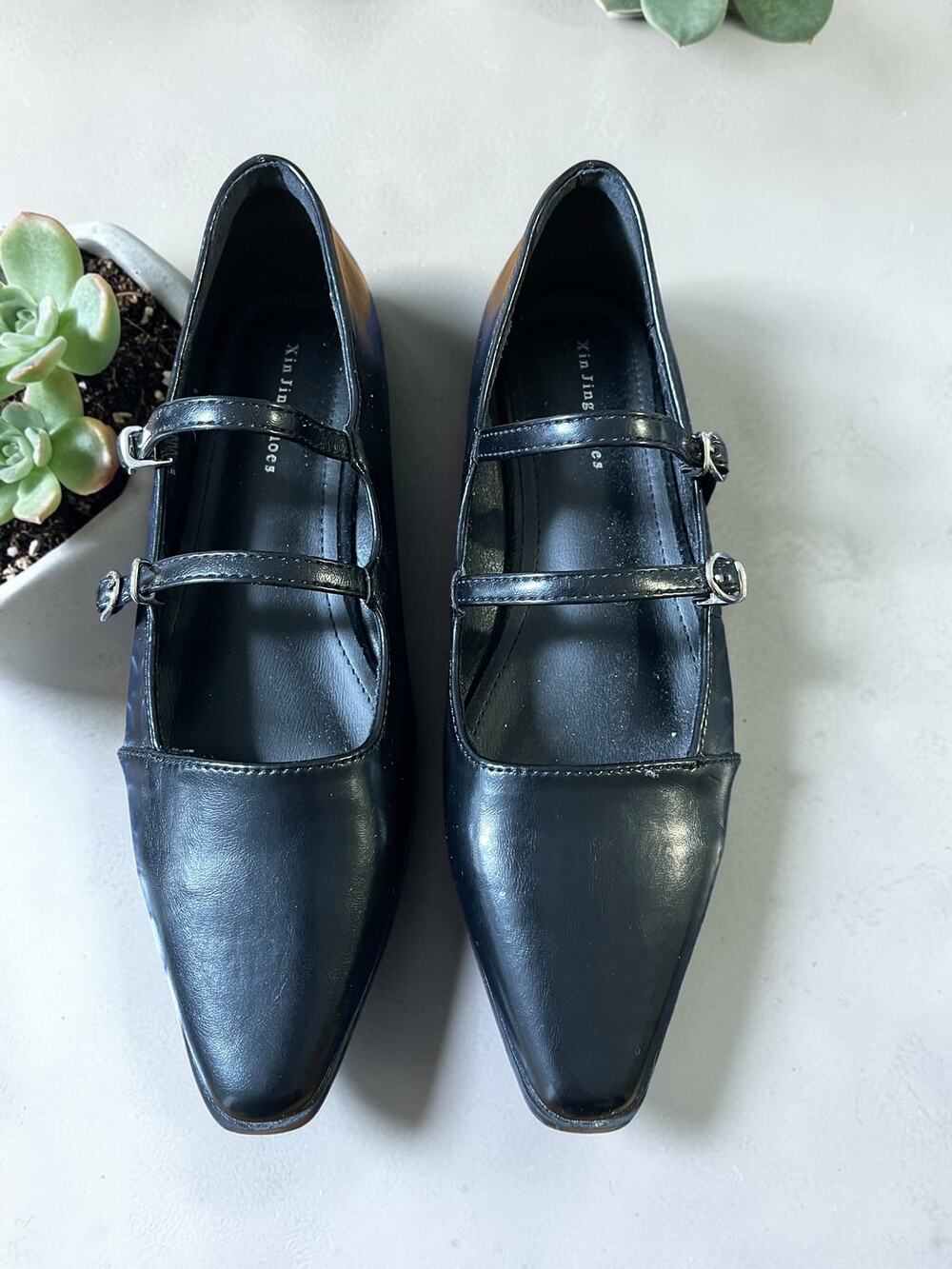 Black Mary Jane Flats Shoes Slip Ons Buckles Size Eur 37 US 7 low heel whimsy